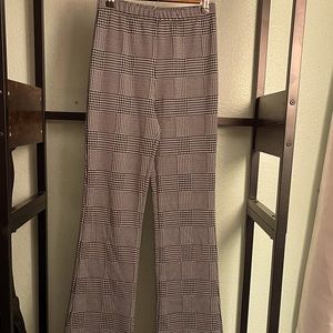 Plaid black and white bell bottom pants